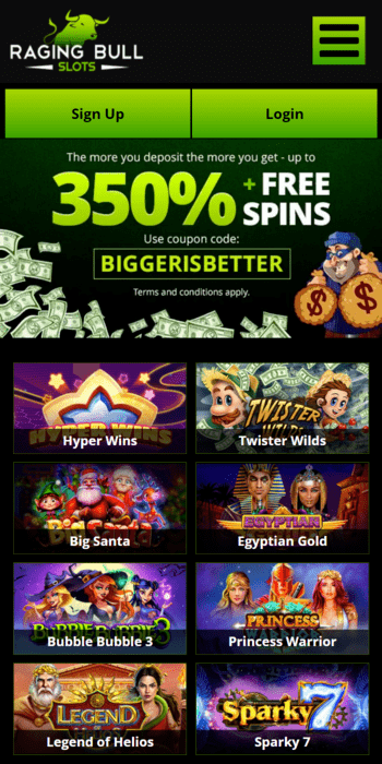 Raging Bull Casino mobile application